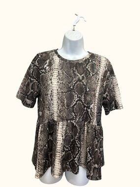 Zara Trafaluc Snake Print Peplum Blouse Short Sleeve Size S